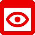 Eye icon in white on red background