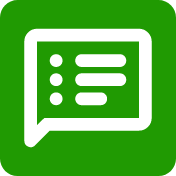 Chat bubble with list icon in green on white background