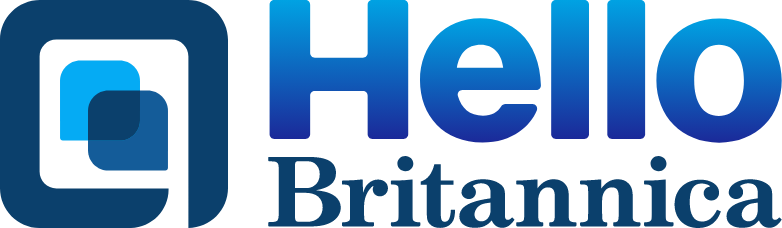 Hello Britannica logo in blue text