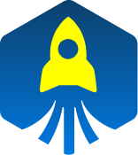 Rocket launch icon in yellow on dark blue background