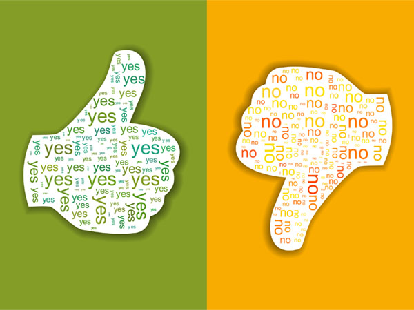 Thumbs up with “yes” words and thumbs down with “no” words.