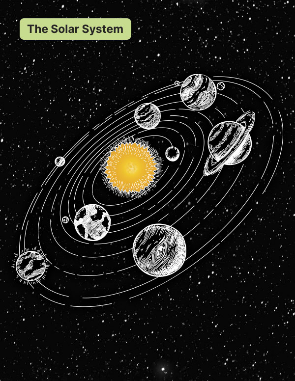 Planets orbiting the Sun in outer space.