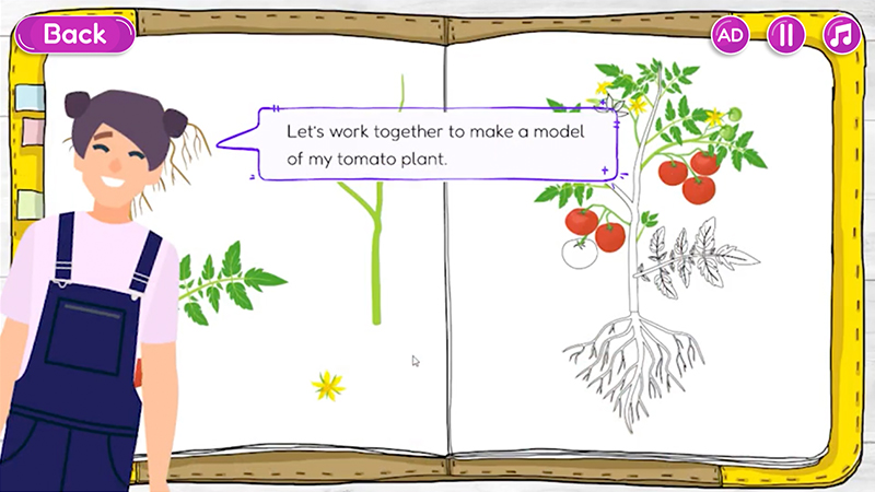 Interactive image of a character inviting students to make a plant model.