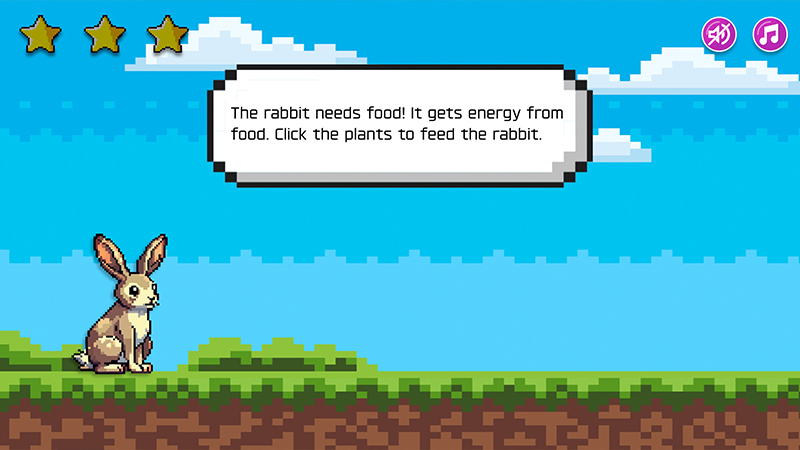 Interactive image of a video game with a rabbit.