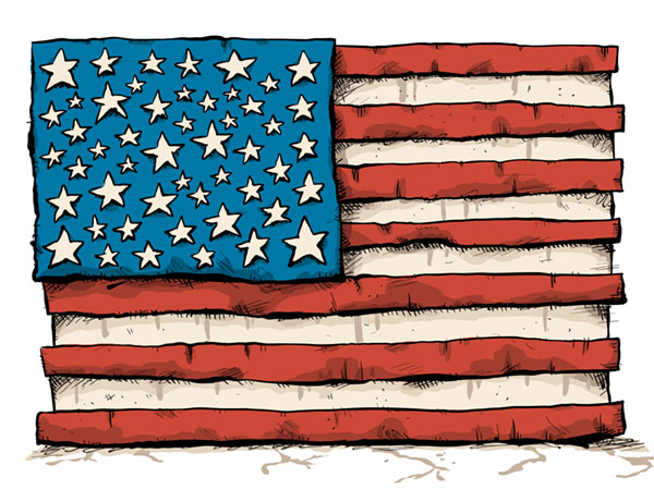 An illustration of the American flag in a loose, sketchy artistic style.