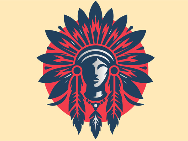 Stylized illustration of a person wearing a feathered headdress.