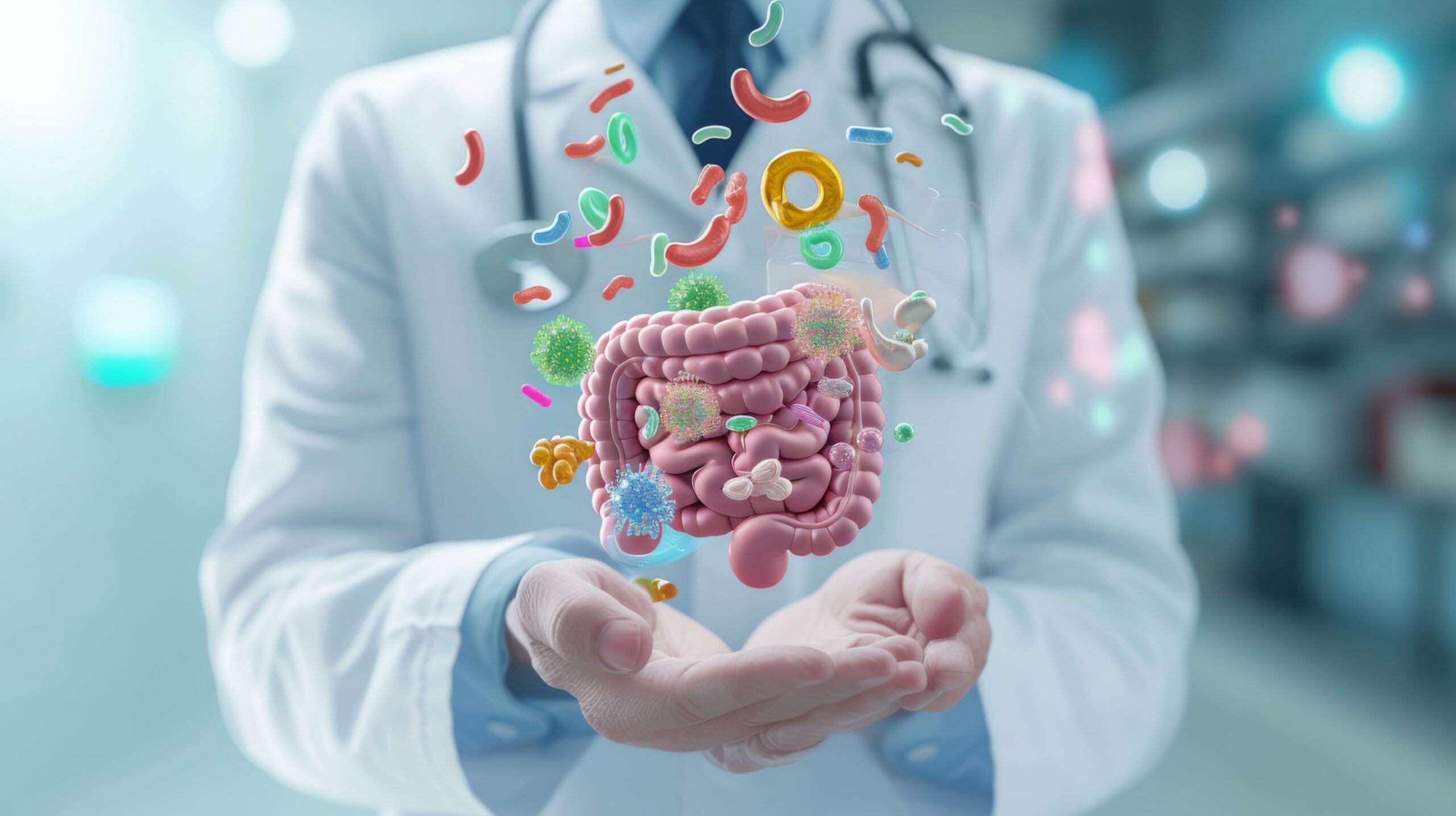 Ilustración de sistema digestivo con símbolos