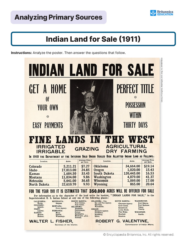 Image of poster advertising sale of Native American lands to white settlers.