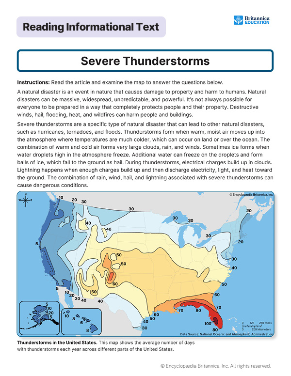 Map showing average number of thunderstorm days per year across regions of the United States.